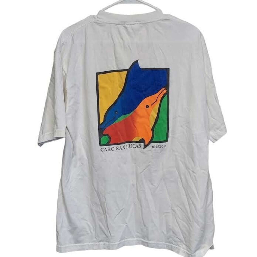 Vintage Cabo San Lucas Mexico Dolphin Graphic T-Shirt White Short Sleeve XL